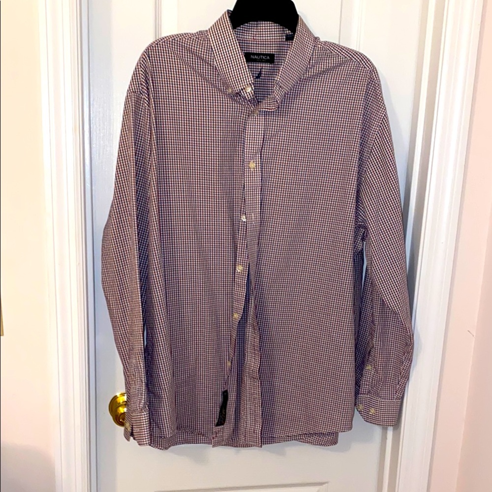 Nautica Checkered Shirt - Red and White 17.5/34/35, XL